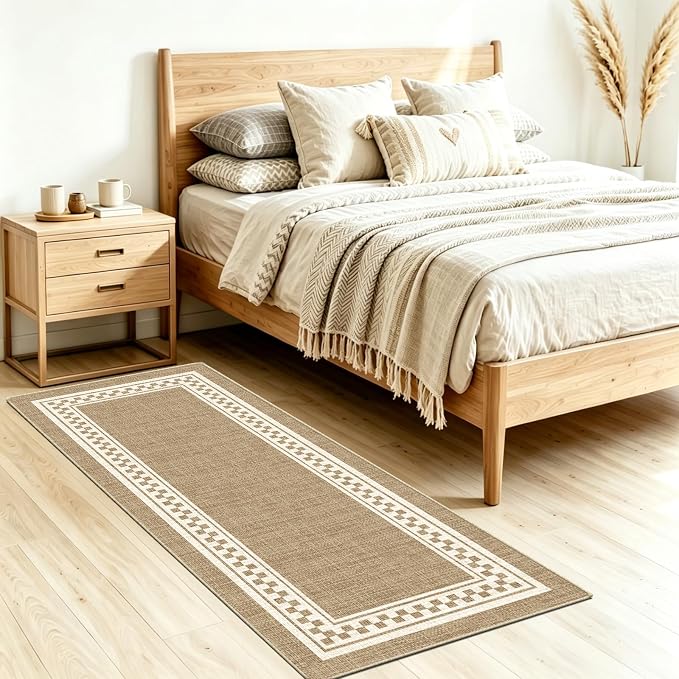 Faux Linen Washable Runner Rug Absorbent Surface 2x6 Warm Brown | Non-Slip TPR - Image 7