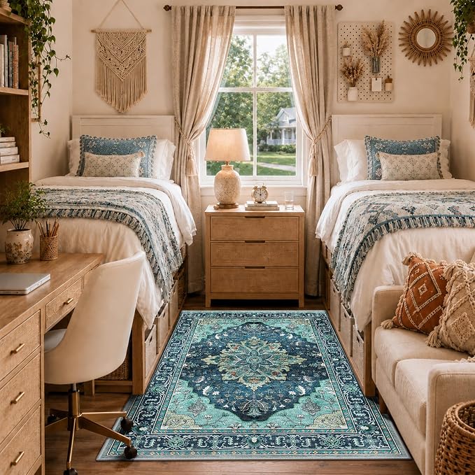 RELEANY Washable Area Rug, Teal | Non-Slip, Water Repellent, Pet Friendly by RELEANY