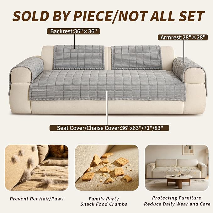 Velvet Couch Covers for Sectional Sofa Washable, Non-Slip L Shaped Sectional - Image 6