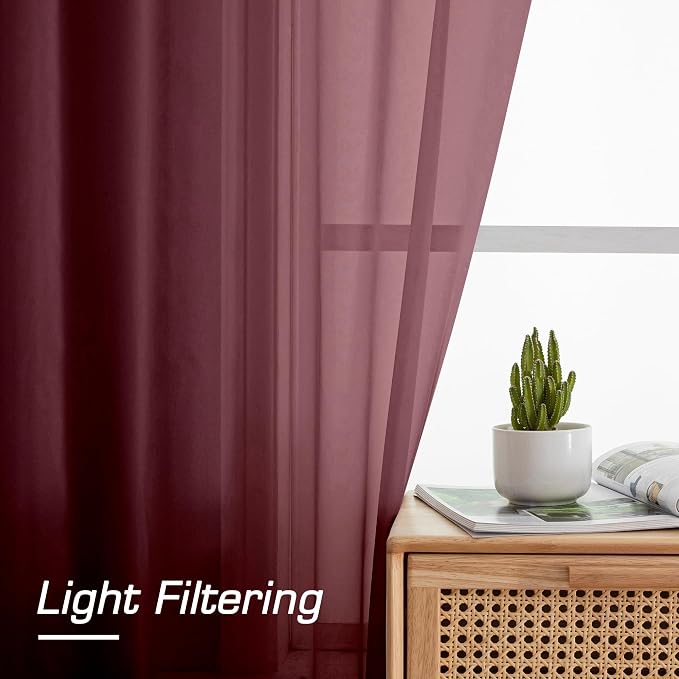 Simplebrand Red Sheer Curtains 84 Inches Long, Light Filtering Rod Pocket Solid - Image 3