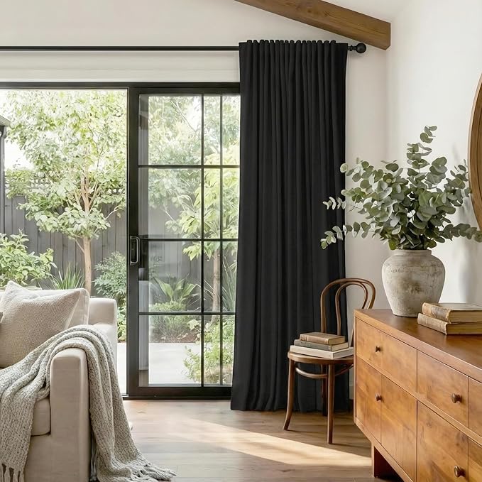 Linen Textured Total Blackout Sliding Door Curtains 108 Inches Long, Thermal - Image 5