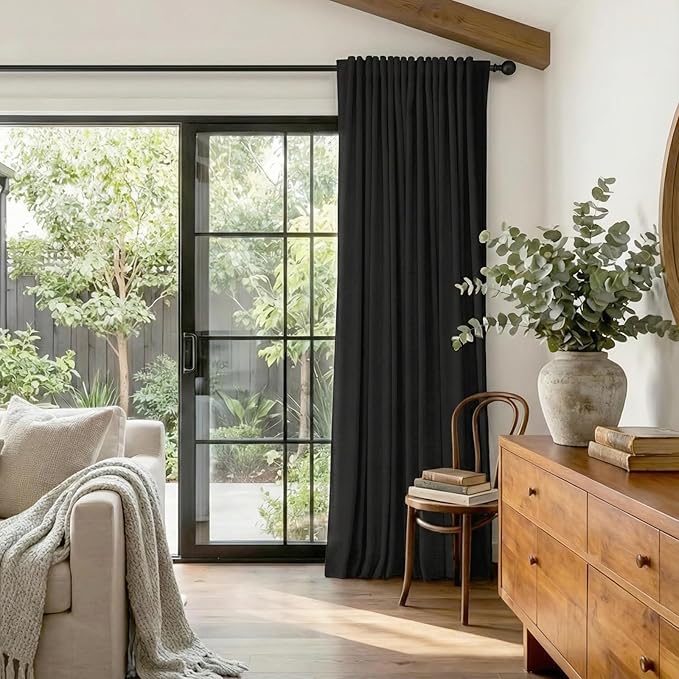 Linen Textured Total Blackout Sliding Door Curtains 96 Inches Long, Thermal - Image 5