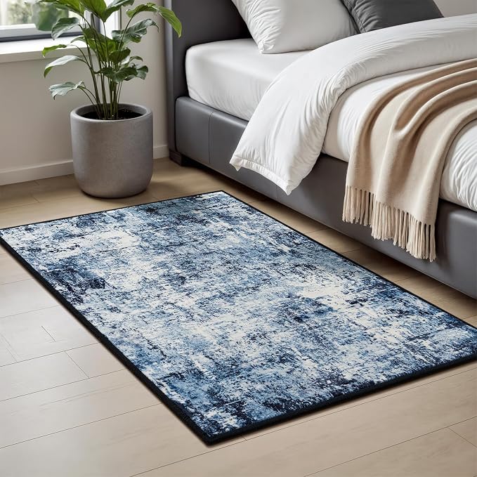 Rugflix 2x4 Entrance Rugs, Washable Navy Blue Dark Entry Small Rug | Machine - Image 3