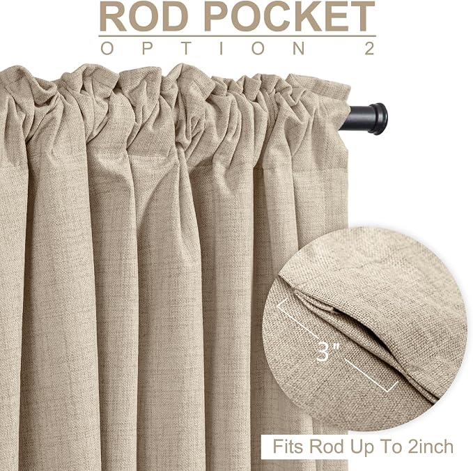 Linen Textured Total Blackout Sliding Door Curtains 84 Inches Long, Oatmeal | - Image 4