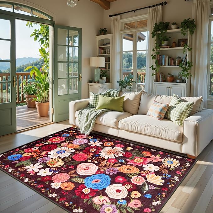 Black Brown Floral Area Rug 4x6 by WelcometoBabovid