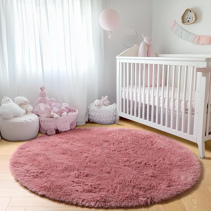 Blush Round Rugs 6ft for Living Room Bedroom, Fluffy Circle Area Rug for Kids - Image 7