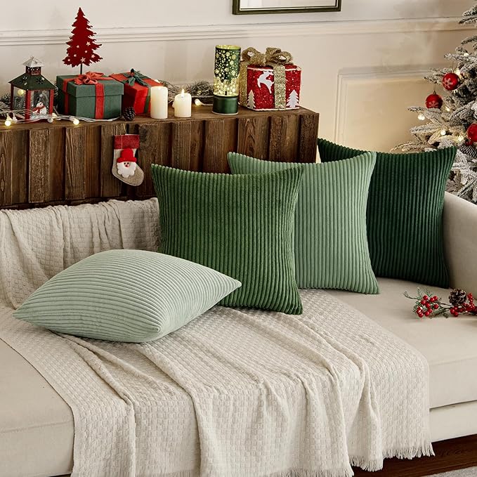 MIULEE Soft Corduroy Decorative Throw Pillow Covers Forest Green 24x24 | Set of - Image 8