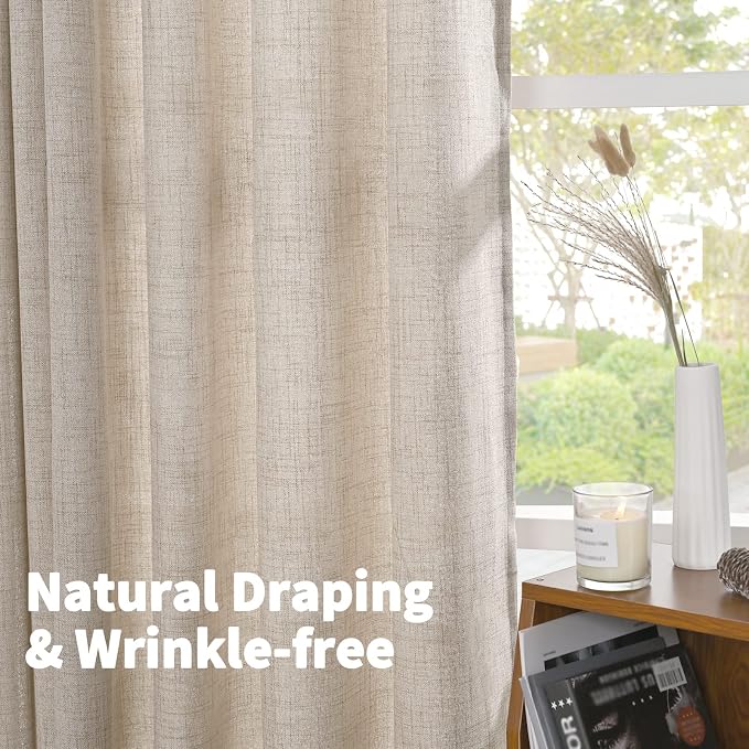 YoungsTex Natural Linen Curtains 63 Inch Length 2 Panel Linen Textured Curtains - Image 4