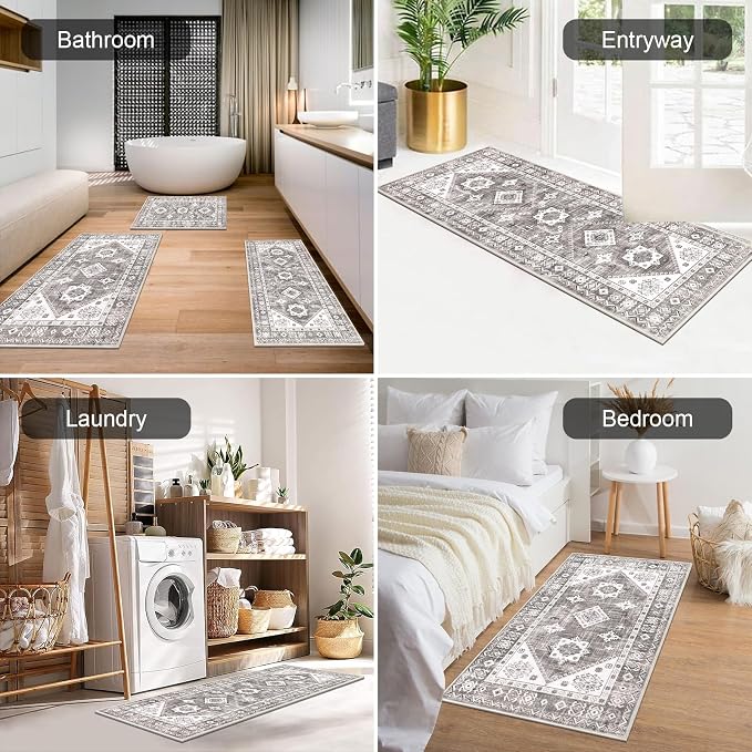 HEBE Boho Kitchen Rugs Set of 3, Non Slip Washable Kitchen Mats - Image 4