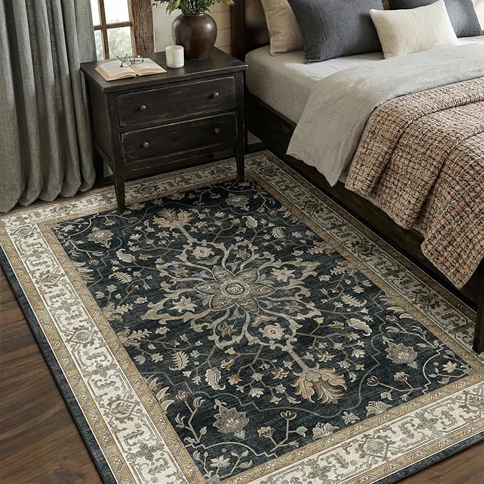 RELEANY Washable Area Rug, Water Repellent, Pet Friendly, Vintage Floral Boho - Image 2