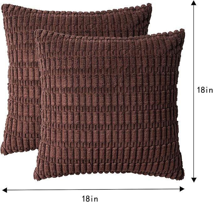 Pack of 2 Corduroy Decorative Throw Pillow Covers 18x18 Inch, Dark Brown | Fall - Image 4
