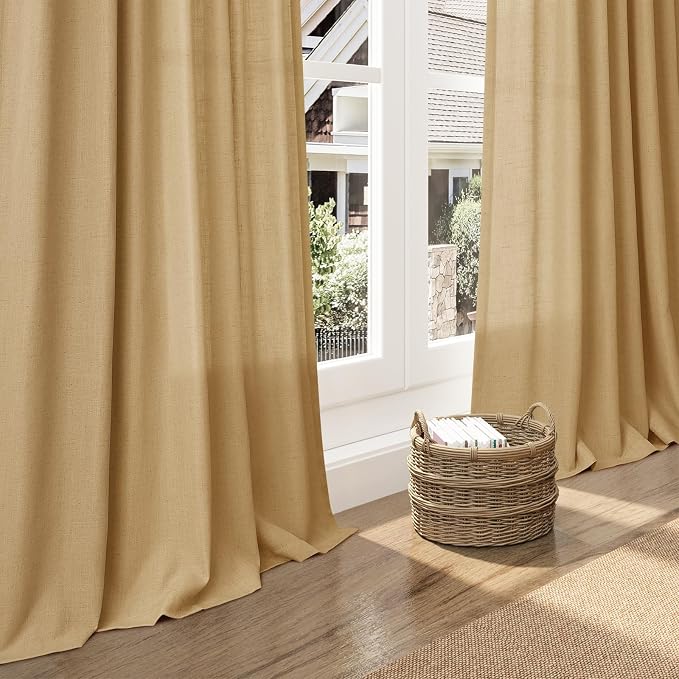 Gold Yellow Linen Curtains for Living Room 63 Inches Long 2 Panel Set Light - Image 6