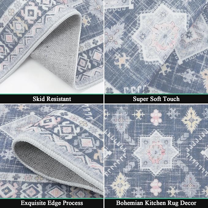 HEBE Boho Kitchen Rugs Set of 3, Non Slip Washable Kitchen Mats - Image 4
