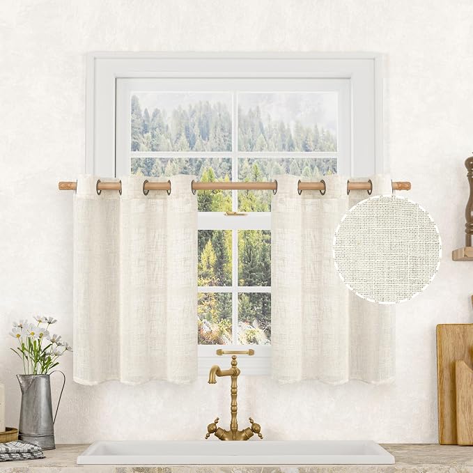 Short Linen Kitchen Curtains 36 Inch Length by LAMIT