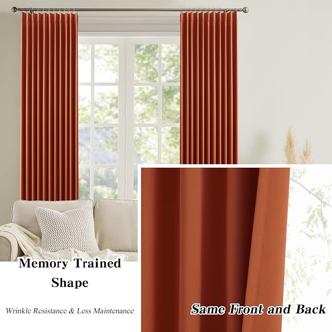 Burnt Orange Window Curtains 63 Inches Long, Block Out Room Darkening Insulated - Image 6