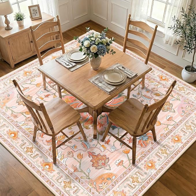 RELEANY Washable Area Rug, Round 7ft, Water Repellent, Pet Friendly, Vintage by RELEANY