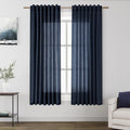 Navy Blue Linen Curtains 63 Inches Length 2 Panels Set by Nanspring