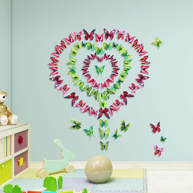 24pcs 3D Vivid Special Man-Made Lively Butterfly Art DIY Decor Wall Stickers Decals Nursery Decoration, Bathroom Décor, Office Décor, 3D Wall Art, 3D Crafts for Wall Art Kids Room Bedroom