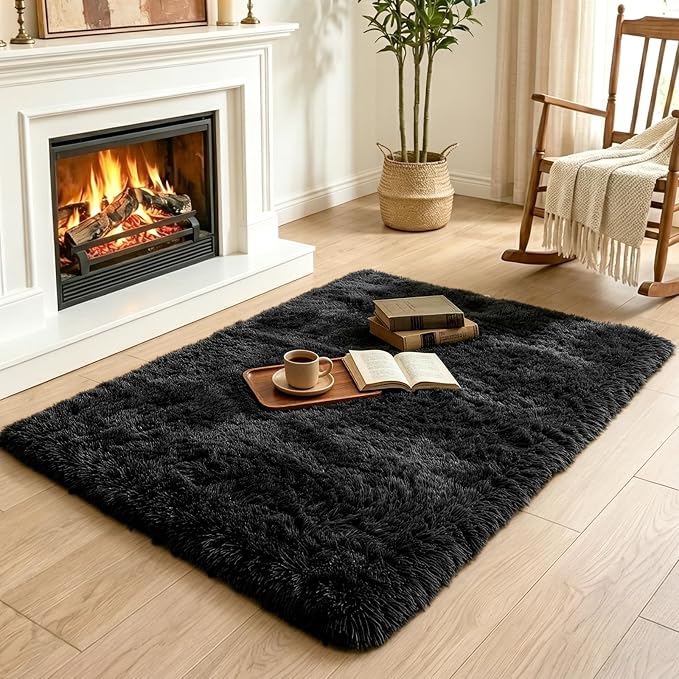 2x3 Black Fluffy Soft Area Rug Non-Slip - Image 4