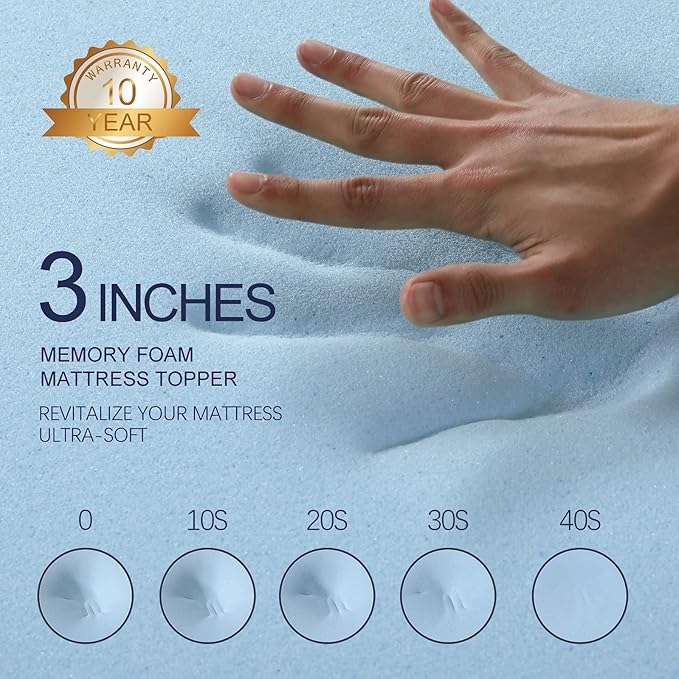 VALUXE 3 Inch Gel Memory Foam Mattress Topper Twin XL Size High Density Cooling Pad Pressure Relief Bed Topper Grey (with Removable & Washable Bamboo Cover)