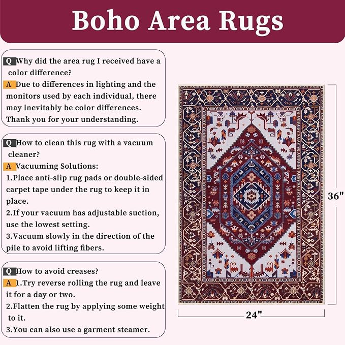 SERISSA 2x3 Washable Non Slip Boho Small Area Rug - Image 2