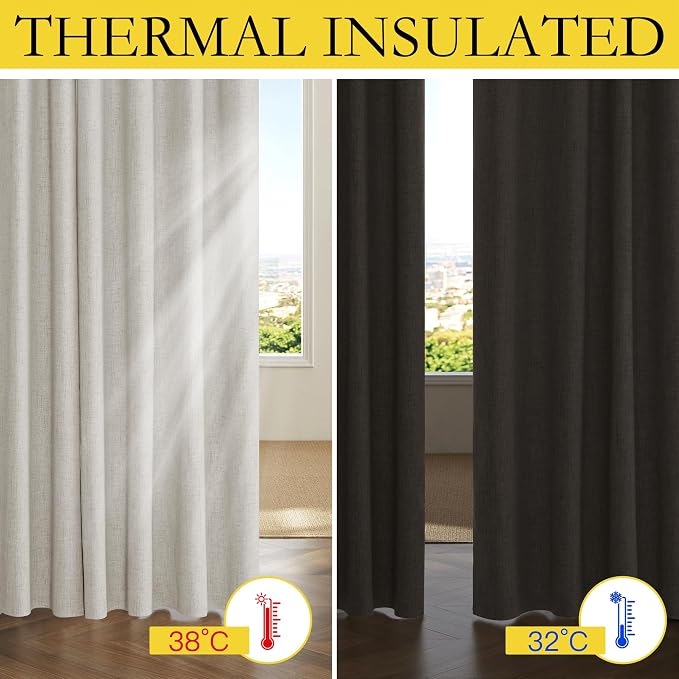NICETOWN 100% Blackout Linen Curtains 102 inches Long 2 Panels, Thermal - Image 6