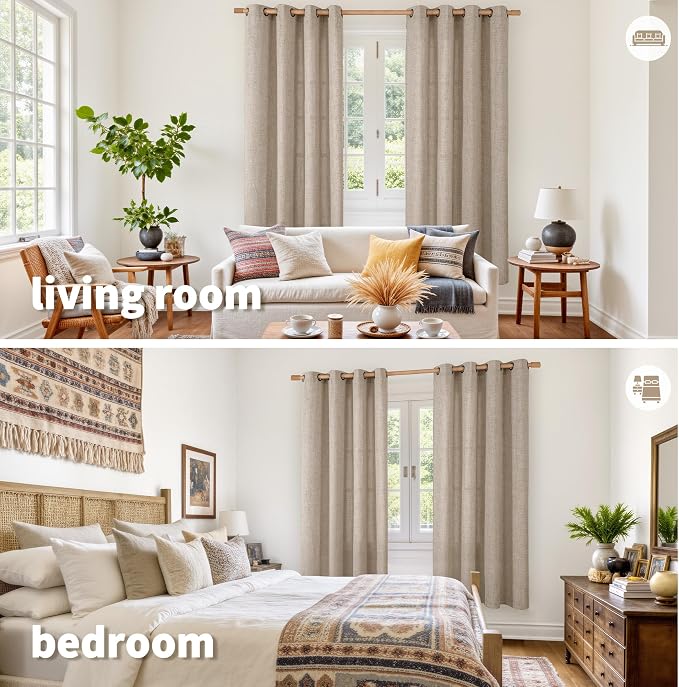Oatmeal Linen Curtains 72 Inches Long 2 Panels Set - Image 2