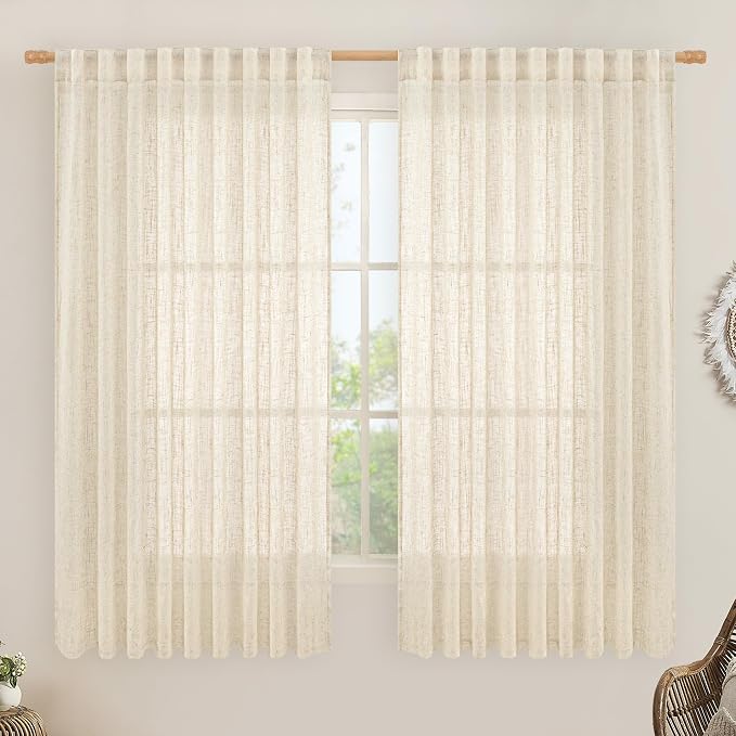 Beige Linen Curtains 63 inches Long by LAMIT