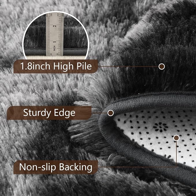Noahas 8x10 Extra Large Tie-Dyed Dark Grey Fluffy Area Rug Non-Slip - Image 6