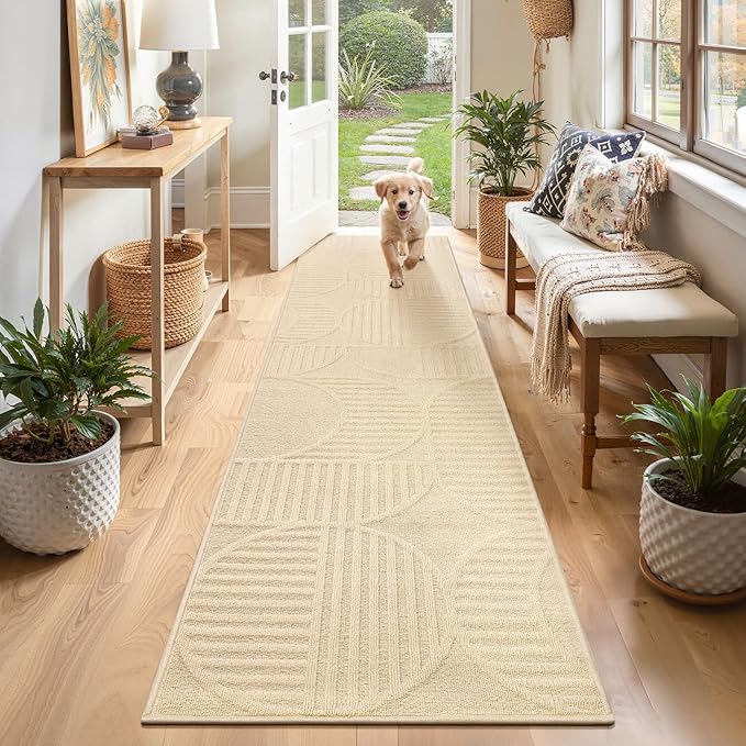 Findosom Washable Runner Rug 2x8, Geometric High-Low Textured Non Slip Hallway by Findosom