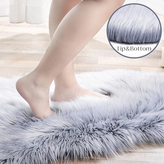 Ashler Acrylic and Polyester Fluffy Shaggy Area Rug Ultra Soft 2x3Ft Sheepskin - Image 4