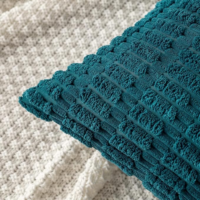 MIULEE Corduroy Decorative Throw Pillow Covers 20x20 Teal Pack of 2 | Soft Boho - Image 6