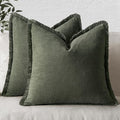 MIULEE Boho Linen Fringe Decorative Throw Pillow Covers Rifle Green 18x18 | Set by MIULEE