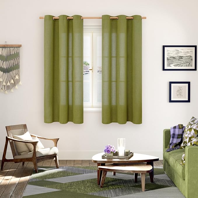 YoungsTex Olive Green Linen Curtains 63 Inches Length - Image 2