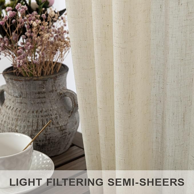 Pitalk Birch Beige Linen Semi Sheer Curtains 84 Inches Long - Image 4