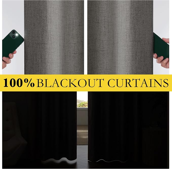 NICETOWN Grizzle Gray Linen 100% Blackout Curtains - Image 4
