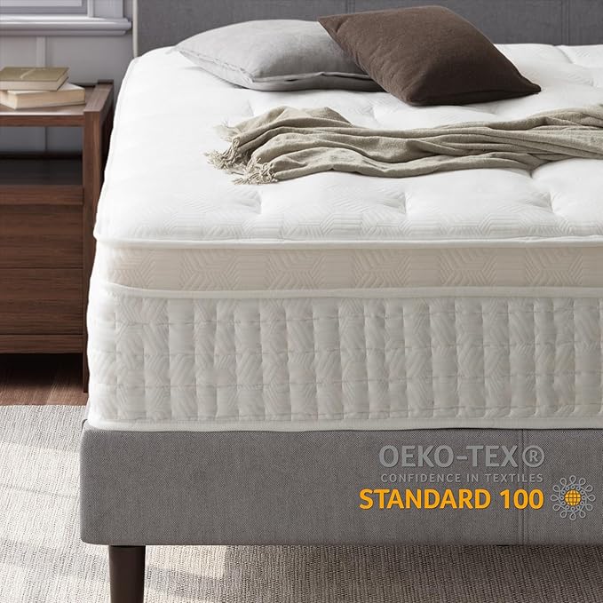 ZINUS 13 Inch Euro Top Pocket Spring Hybrid Mattress, King, Pressure Relief, Pocket Innersprings for Motion Isolation, Mattress in A Box