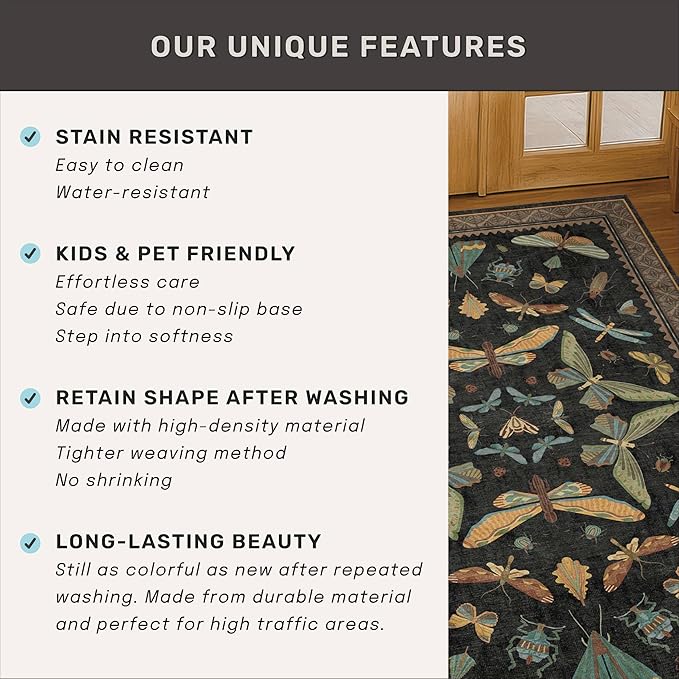 2x5 Black Washable Kitchen Runner Rugs Non Skid Washable - Image 7