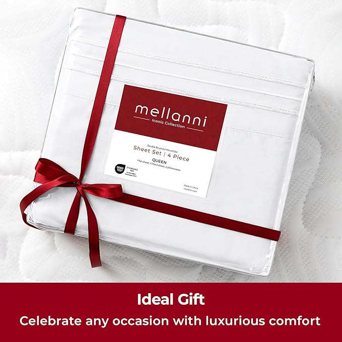 Mellanni Twin XL Sheets Set - 3 PC Iconic Collection Bedding - Hotel Luxury, Extra Soft, Cooling Bed Sheets - Wrinkle, Fade, Stain Resistant (Twin Extra Long, White)