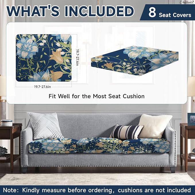 CALBODE 8Pcs Stretch Patio Cushion Cover, Printed Couch & Sofa Slipcovers - Image 2