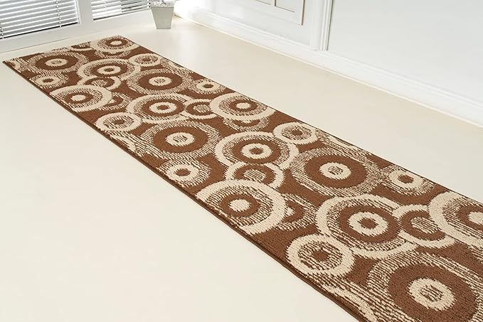 Custom Length Cut to Size Modern Farmhouse Carpet Runner Rug for Hallways, Non Slip Rubber Backed, 31 inch Wide X Customized Length, Geo Brown, 31 inch X 7 feet