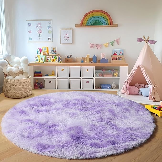 Tie-Dyed Purple Round Area Rug 4ft, Soft Bedroom Circle Rugs Floor Mats - Image 7