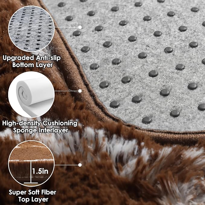 5x7 Area Rugs for Living Room Bedroom, Fluffy Brown and White Geometric Rug | - Image 4