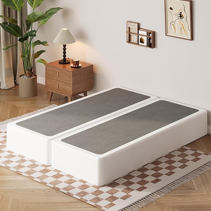 EMODA 10 Inch Split Queen Box Spring Bed Base, 2 Piece Heavy Duty Metal Box Spring for Queen Bed with Fabric Cover, Easy Assembly