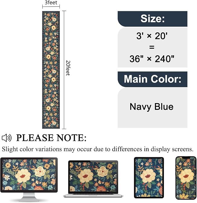 DUKINO 3x20 Runner Rug for Hallway, Floral Washable Runner Rug, Low Pile - Image 2