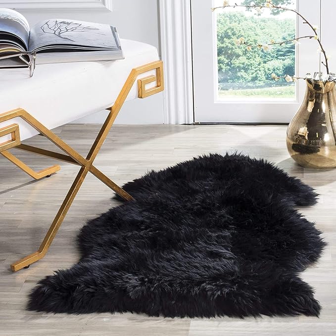 HUAHOO Premium Genuine Sheepskin Rug Black Real Australia Sheepskin Natural by HUAHOO