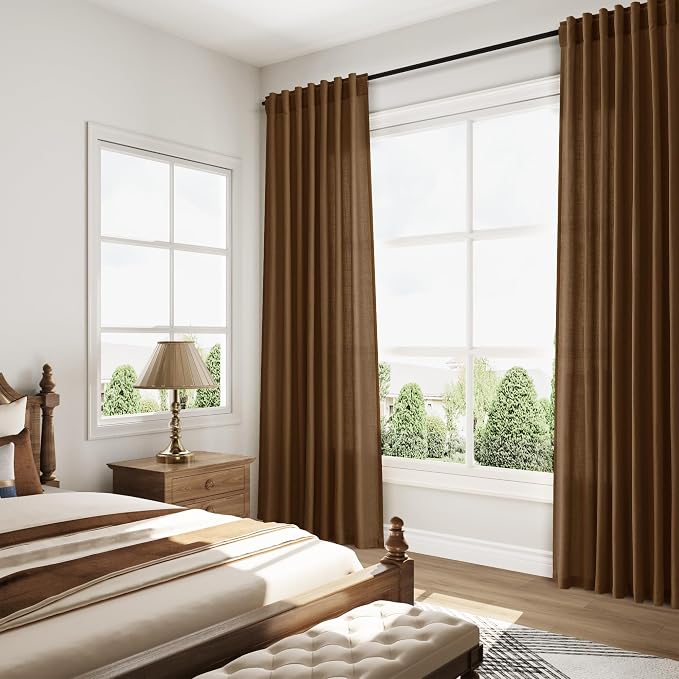 Tobacco Brown Linen Curtains 63 Inches Long 2 Panels - Image 7