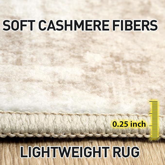 8x10 Area Rugs for Living Room: Washable Abstract Beige Grey Badroom Carpet | - Image 7