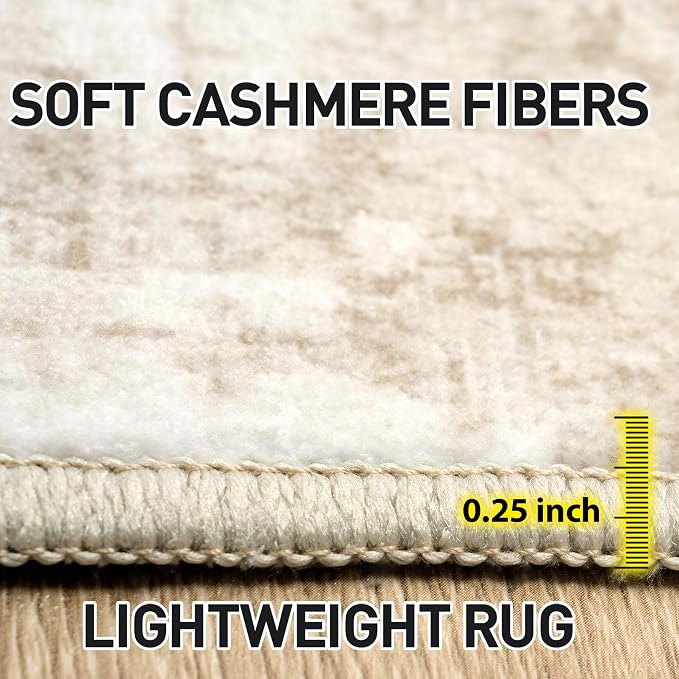 9x12 Area Rugs for Living Room: Washable Abstract Beige Grey Badroom Carpet | - Image 7
