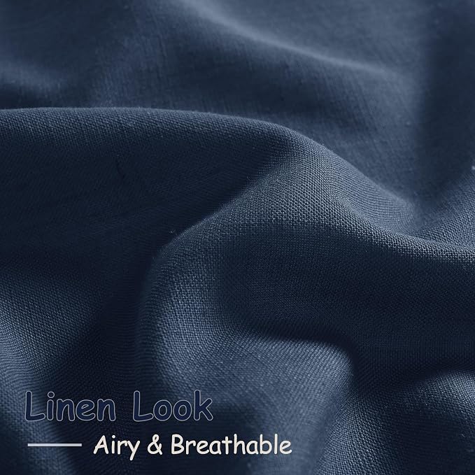 Denim Blue Linen Curtains 96 Inches Long 2 Panels Set - Image 5